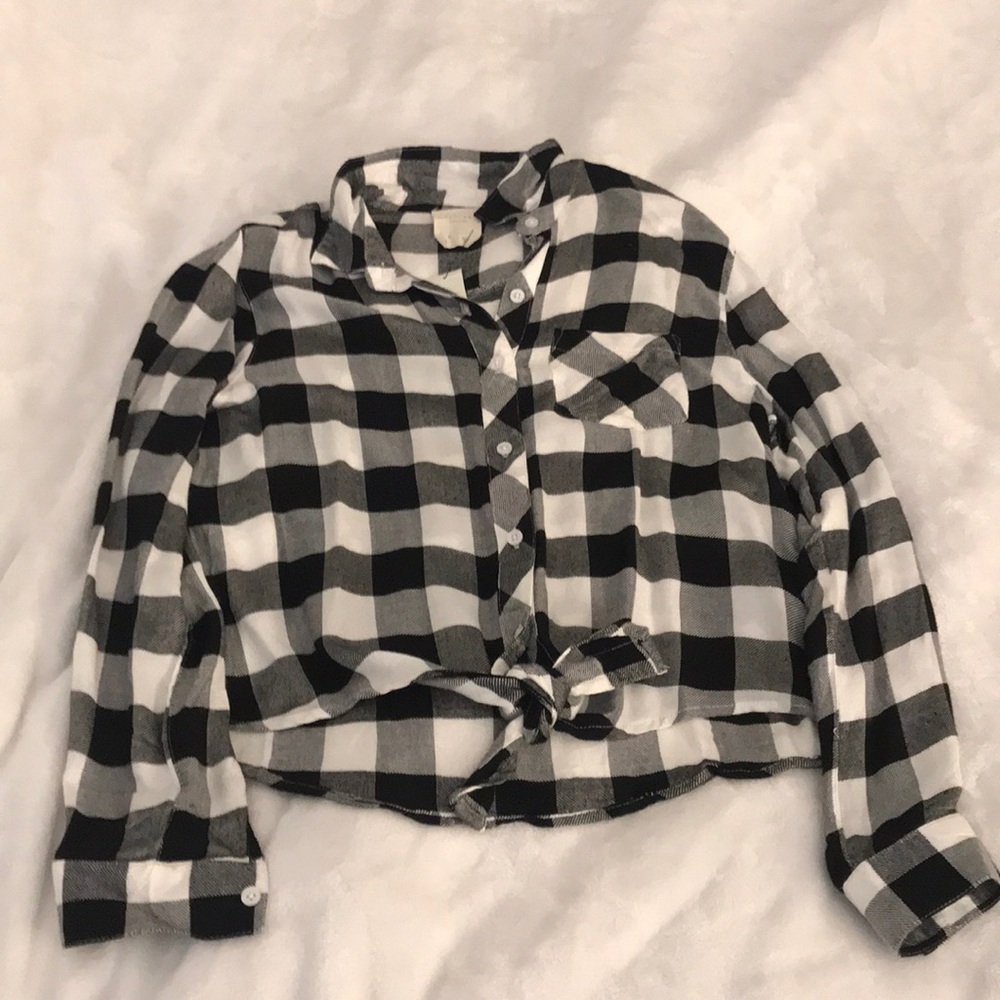 Plaid flannel button down with knot detail
